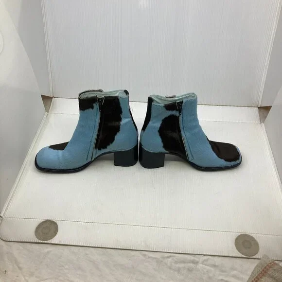 Vtg 1990s FREE LANCE FRANCE square toe blue spotted pony hair womens shoes sz 36 - Picture 3 of 7